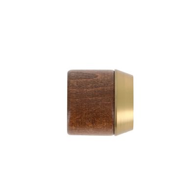 2 embouts bouchon pour barre à rideau bois de chêne foncé et métal doré mat Ø2,8cm Mobois