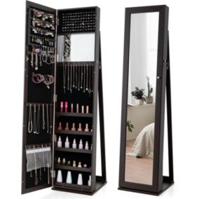 2 en 1 Armoire a Bijoux Verrouillable sur Pied avec Psyche pour Bagues Bracelets Boucle Oreilles Colliers Brun