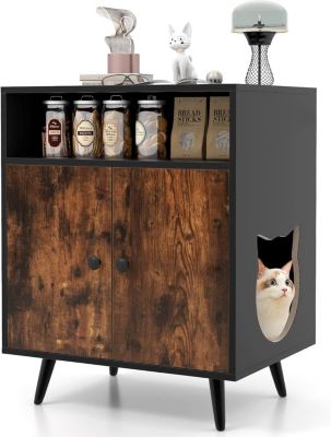 2 en 1 Armoire à Litière pour Chat Maison pour Chat avec Compartiment Ouvert Kits Anti-Éclaboussures