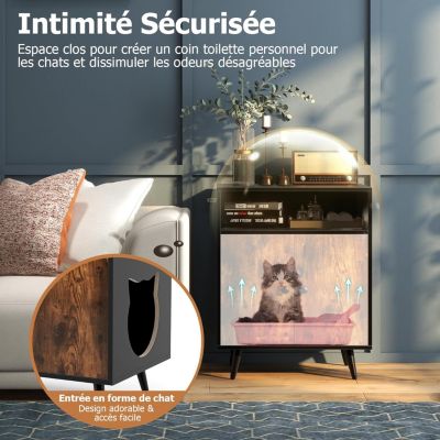 2 en 1 Armoire à Litière pour Chat Maison pour Chat avec Compartiment Ouvert Kits Anti-Éclaboussures