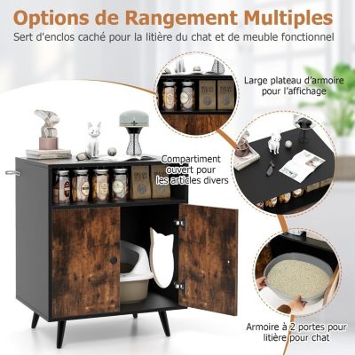 2 en 1 Armoire à Litière pour Chat Maison pour Chat avec Compartiment Ouvert Kits Anti-Éclaboussures