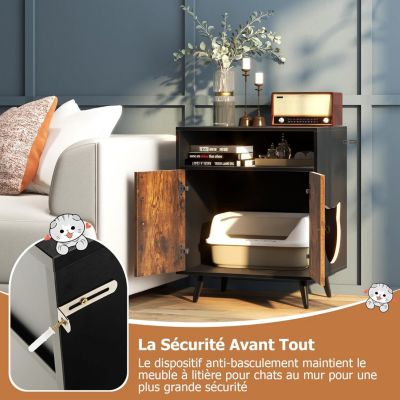 2 en 1 Armoire à Litière pour Chat Maison pour Chat avec Compartiment Ouvert Kits Anti-Éclaboussures