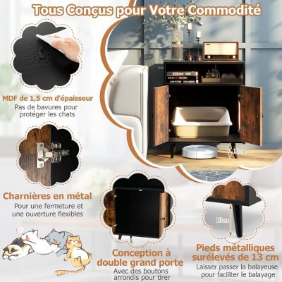 2 en 1 Armoire à Litière pour Chat Maison pour Chat avec Compartiment Ouvert Kits Anti-Éclaboussures