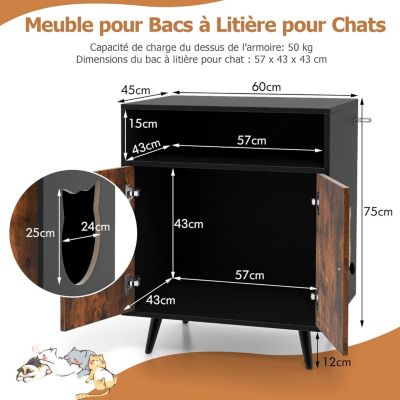 2 en 1 Armoire à Litière pour Chat Maison pour Chat avec Compartiment Ouvert Kits Anti-Éclaboussures