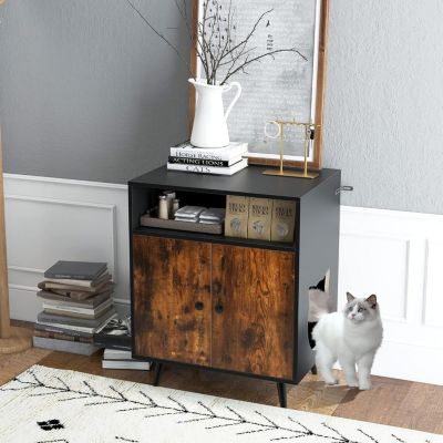 2 en 1 Armoire à Litière pour Chat Maison pour Chat avec Compartiment Ouvert Kits Anti-Éclaboussures
