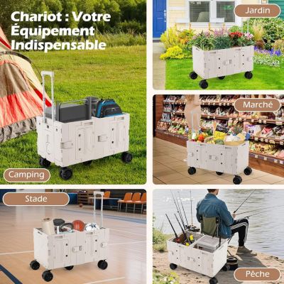 2 en 1 Chariot de Plage Pliant 150 L avec Bac de Rangement à 2 Niveaux,avec 5 Roues Poignée Reglable,85 x 50 x 56 cm(Noir)