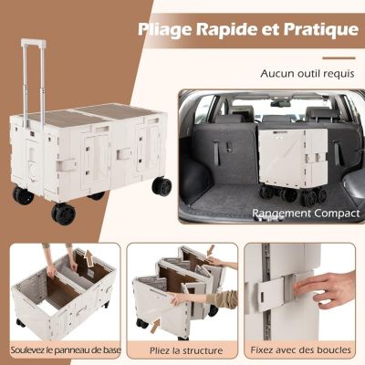 2 en 1 Chariot de Plage Pliant 150 L avec Bac de Rangement à 2 Niveaux,avec 5 Roues Poignée Reglable,85 x 50 x 56 cm(Noir)