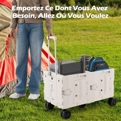 2 en 1 Chariot de Plage Pliant 150 L avec Bac de Rangement à 2 Niveaux,avec 5 Roues Poignée Reglable,85 x 50 x 56 cm(Noir)
