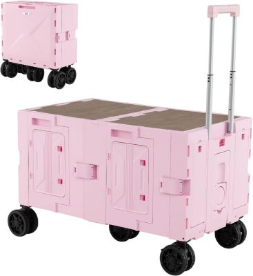 2 en 1 Chariot de Plage Pliant 150 L avec Bac de Rangement à 2 Niveaux,avec 5 Roues Poignée Reglable,85 x 50 x 56 cm(Rose)