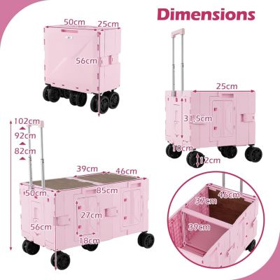 2 en 1 Chariot de Plage Pliant 150 L avec Bac de Rangement à 2 Niveaux,avec 5 Roues Poignée Reglable,85 x 50 x 56 cm(Rose)