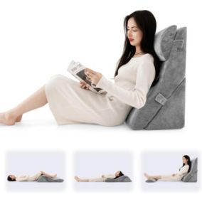 2 en 1 Coussin de Lecture Oreillers Cale Coussin Multifonction et Réglable en Mousse avec Housse Amovible Gris