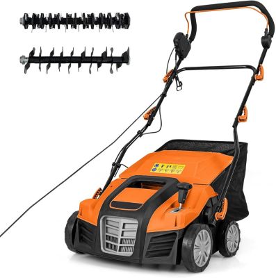 2 en 1 Déchaumeuse Scarificateur Electrique 2000W,5 Profondeurs,3 Hauteurs de Poignée, 55L Sac de Collecte,pour Pelouse (Orange)
