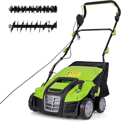 2 en 1 Déchaumeuse Scarificateur Electrique 2000W, 5 Profondeurs,3 Hauteurs de Poignée, 55L Sac de Collecte, pour Pelouse (Vert)