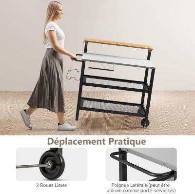 2 en 1 Desserte Jardin Exterieur avec Plateau Rabattable, Desserte Plancha Barbecue 3 Niveaux 135+45+25KG,116x55x130CM