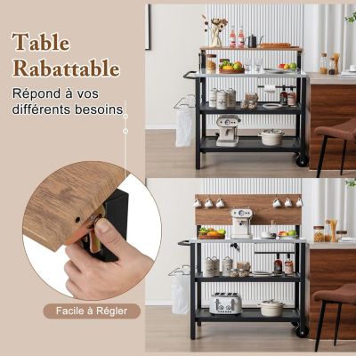 2 en 1 Desserte Jardin Exterieur avec Plateau Rabattable, Desserte Plancha Barbecue 3 Niveaux 135+45+25KG,116x55x130CM