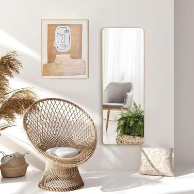 2 en 1 Miroir Mural Rectangulaire, avec Cadre en Bambou de Haute Qualité, Verre Poli avec Film Protecteur, Design Élégant,100x35cm