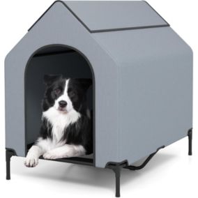 2 en 1 Niche Surélevée pour Chien Tente pour Chien Résistant aux Intempéries avec Fenêtres Ventilées M