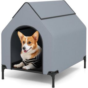 2 en 1 Niche Surélevée pour Chien Tente pour Chien Résistant aux Intempéries avec Fenêtres Ventilées S