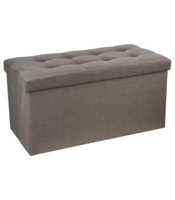 2 en 1 Pouf pliant double et coffre de rangement Gris taupe aspect Lin 76 x H 38 cm