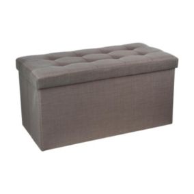 2 en 1 Pouf pliant double et coffre de rangement Gris taupe aspect Lin 76 x H 38 cm