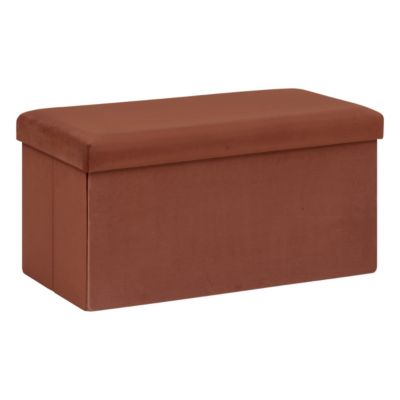 2 en 1 Pouf pliant double et coffre de rangement Velours Ambre  76 x H 38 cm