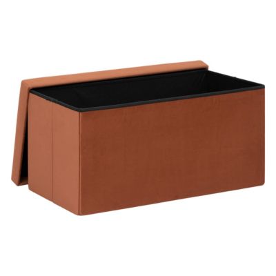 2 en 1 Pouf pliant double et coffre de rangement Velours Ambre  76 x H 38 cm