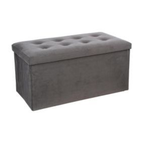 2 en 1 Pouf pliant double et coffre de rangement Velours Gris foncé 76 x H 38 cm