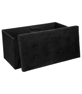 2 en 1 Pouf pliant double et coffre de rangement Velours noir 76 x H 38 cm