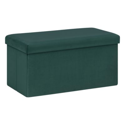 2 en 1 Pouf pliant double et coffre de rangement Velours Vert cèdre 76 x H 38 cm