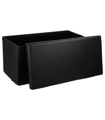 2 en 1 Pouf pliant double et coffre de rangement Vinyle Noir  76.6 x H 37.5 cm