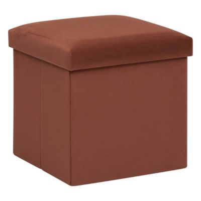 2 en 1 Pouf pliant et coffre de rangement Velours Ambre 38 x 38 cm