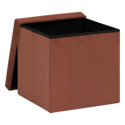 2 en 1 Pouf pliant et coffre de rangement Velours Ambre 38 x 38 cm