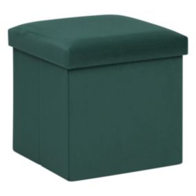 2 en 1 Pouf pliant et coffre de rangement Velours Vert cèdre 38 x 38 cm