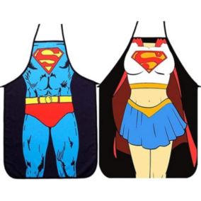 2 ensembles de tabliers de cuisine-version Superman pour hommes et femmes, tabliers de couple