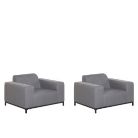 2 fauteuils pour intérieur et extérieur en tissu anti-UV gris pieds noirs ROVIGO