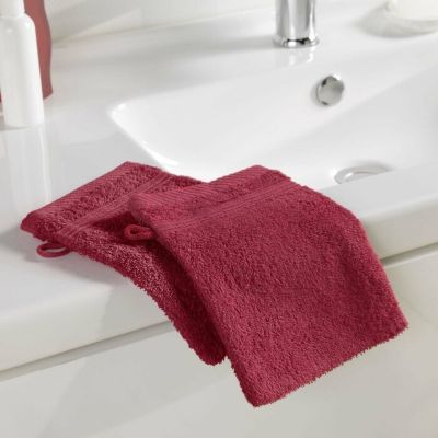 2 gants de toilette 15 x 21 cm eponge unie tendresse Rubis