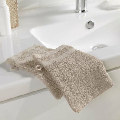 Lot De 2 Gants De Toilette CLAIRE 15x20 Beige Ficelle En Coton | Leroy