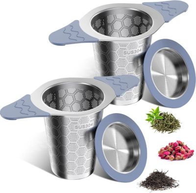 2 Infuseur à thé en acier inoxydable avec poignée silicone gris