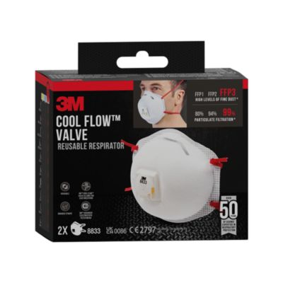 2 masques anti-poussière avec valve FFP3 3M