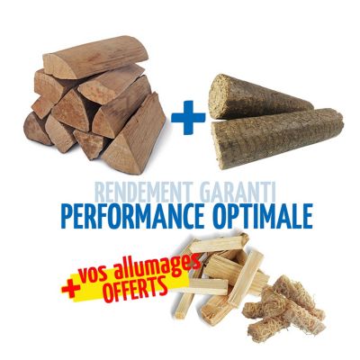 2 Packs bois de chauffage 30 cm Woodstock – bûches + densifiées + allumage – prêt à l’emploi <20 % – idéal poêle et cheminée – bois certifié NF