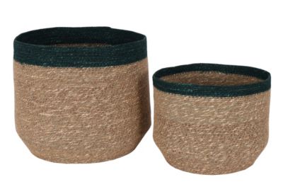 2 Paniers de rangement Ornami beige et vert taille S et M