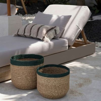 2 Paniers de rangement Ornami beige et vert taille S et M