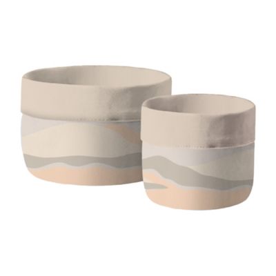 2 paniers ronds salle de bains en polycoton motifs design coloris beige Ø20 x H.25 cm, Future Home Dune