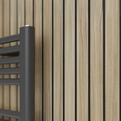 2 Panneaux muraux de salle de bains effet chêne tasseaux verticaux, l.100 x H.255 cm, Schulte Décodesign Japandi