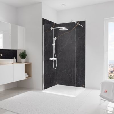2 panneaux muraux de salle de bains l.100 x H.210 cm, effet marbre anthracite cuivre, Schulte DécoDesign Softtouch