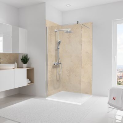 2 panneaux muraux de salle de bains l.100 x H.210 cm, effet pierre beige, Schulte DecoDesign