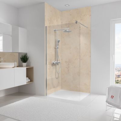 2 panneaux muraux de salle de bains l.100 x H.255 cm, effet pierre beige, Schulte DecoDesign