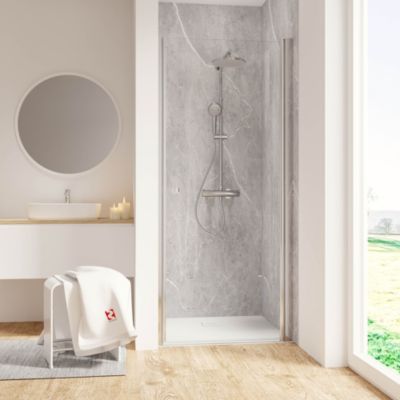 2 panneaux muraux de salle de bains l.100x255 cm, décor pierre gris clair, Schulte DécoDesign
