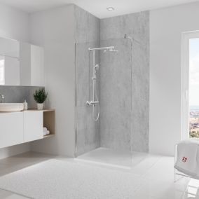 2 panneaux muraux de salle de bains l.100x255 cm, décor pierre gris clair Softtouch, Schulte DécoDesign
