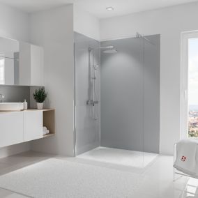 2 panneaux muraux de salle de bains l.90+120 x H.210 cm, gris argenté brillant, Schulte DécoDesign